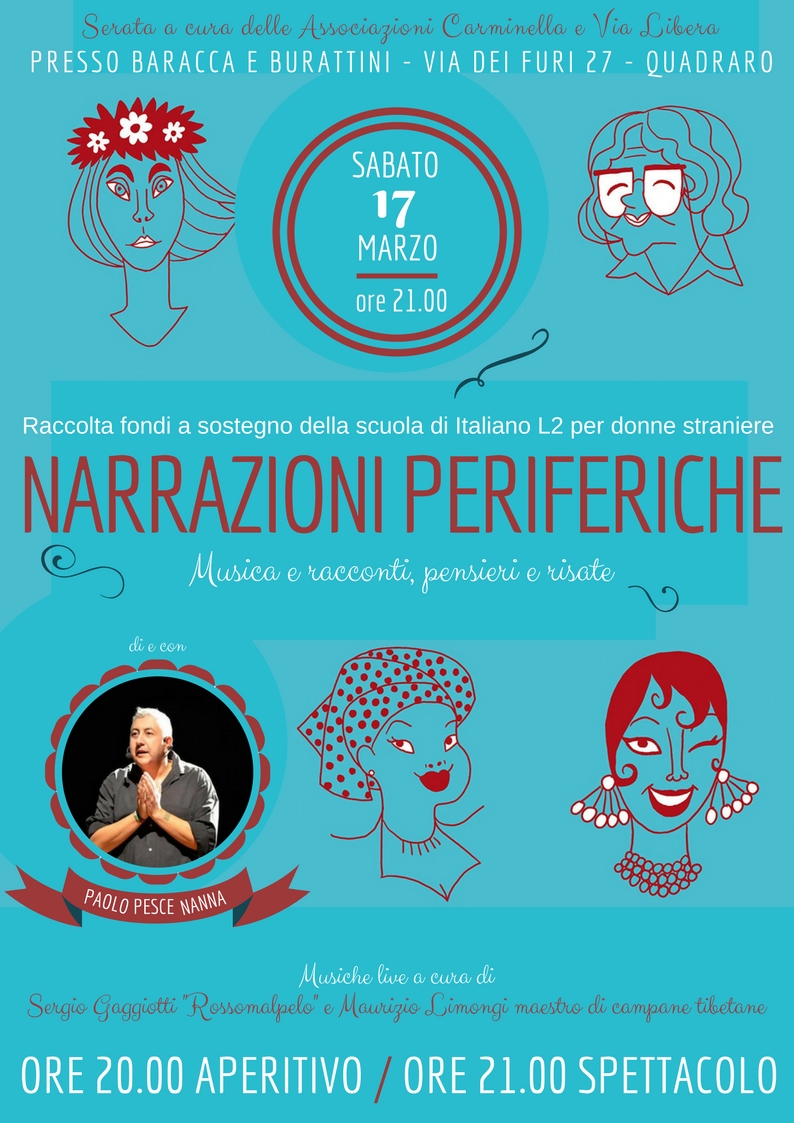 NARRAZIONI PERIFERICHE Musica e racconti, pensieri e risate. Serata a sostegno della scuola di italiano L2 per donne straniere